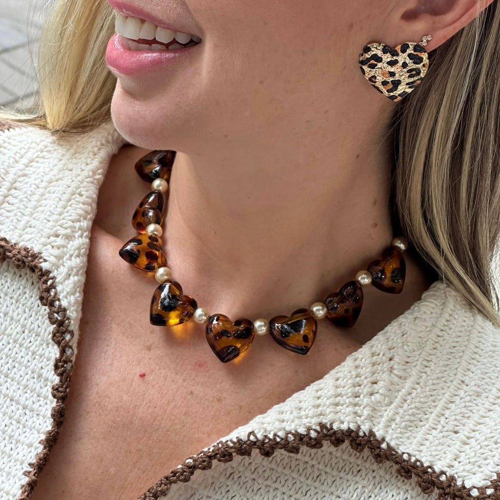 Collar corazón animal print