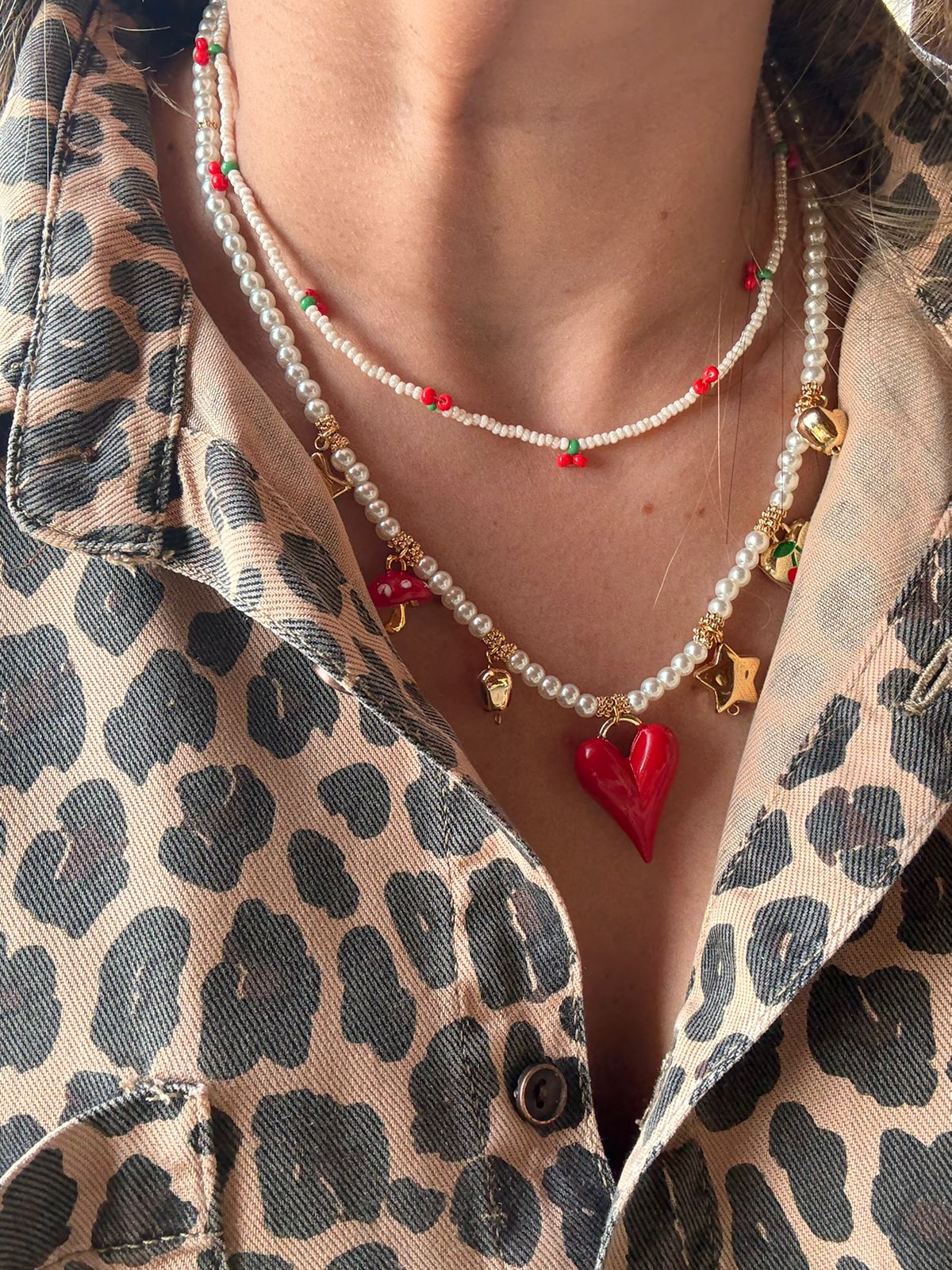Collar Dúo Corazón con Cerezas